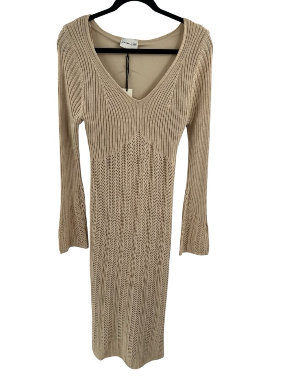 Freshman 1996 Crochet Knit Bell Sleeve V Neck Dress Beachy Casual Juniors XL New